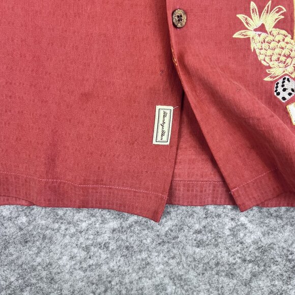 Montego Mon Shirt Mens XL Rust 100% Silk Embroidered Hawaiian Camp Resort Casual - Picture 4 of 9